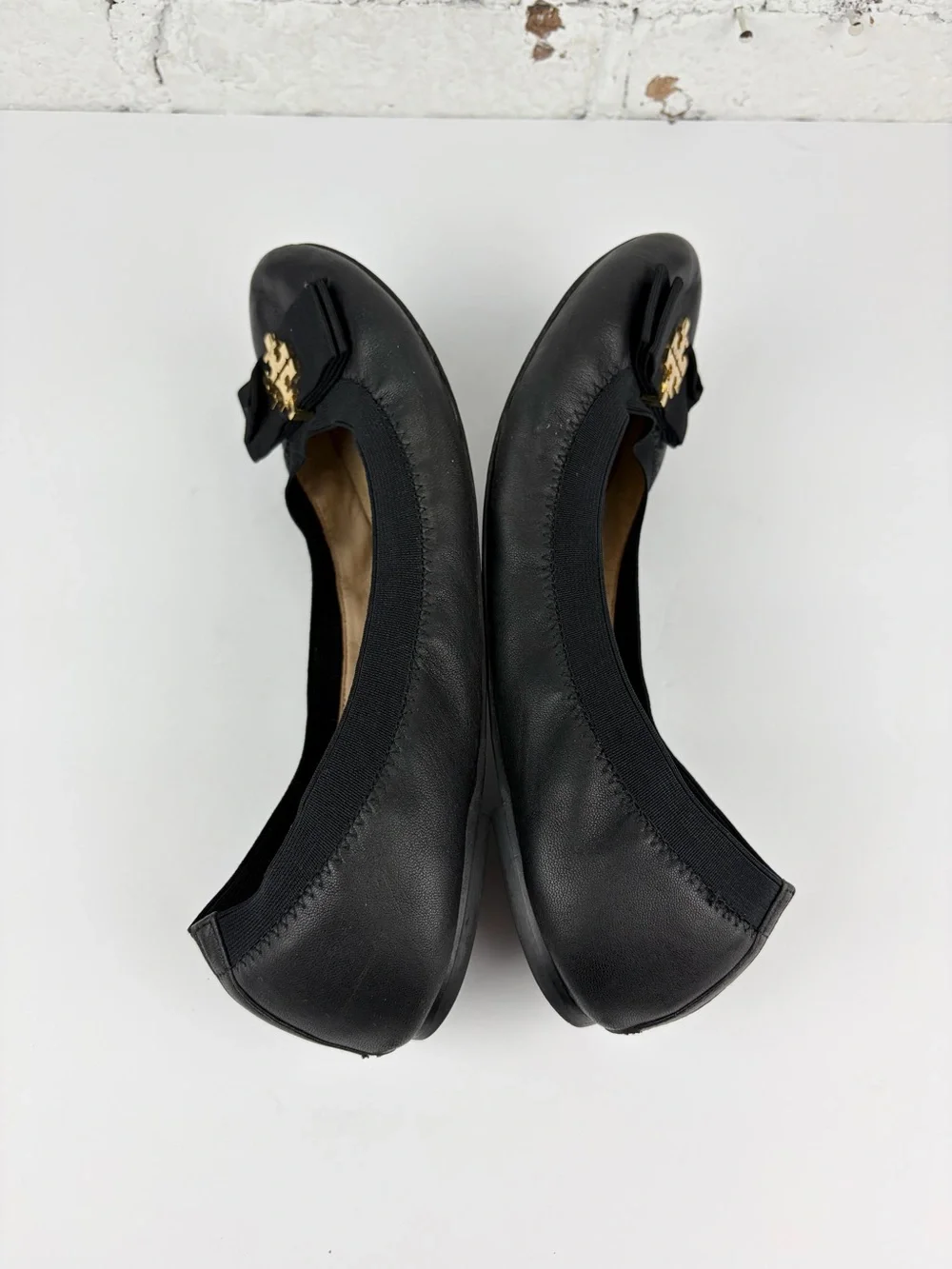 Tory Burch Sedgwick Elastic Ballet Flats Bow Logo Toe 10.5